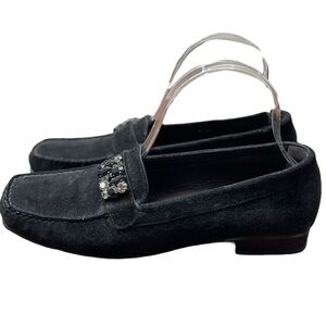 Stuart Weitzman Black Jeweled Suede Loafer Flats size 7.5M